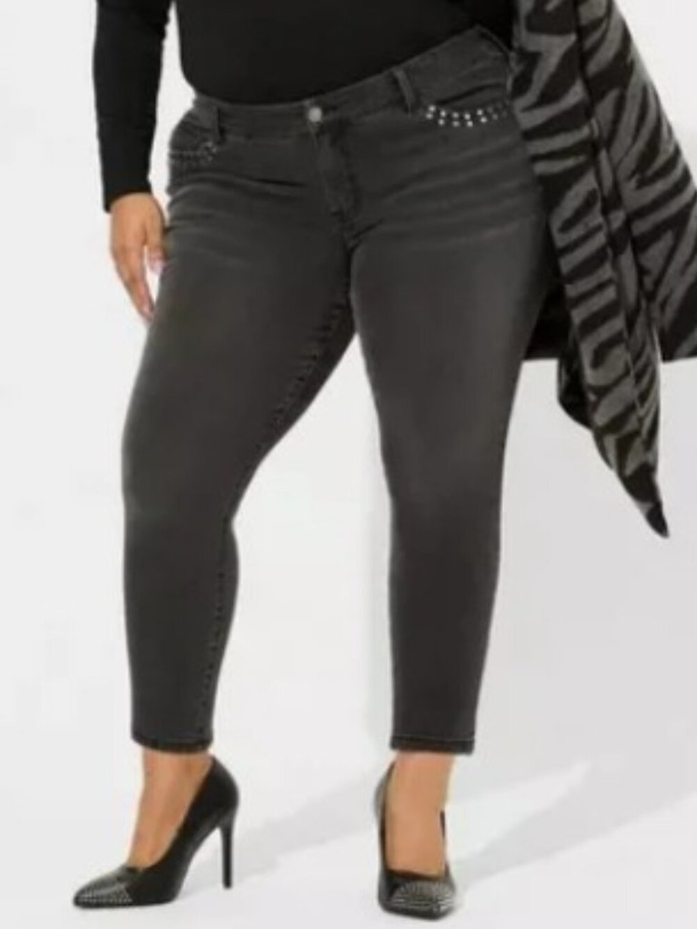 Torrid Women's Charcoal Skinny Jeans High Waisted Studded Black Grunge Plus 20